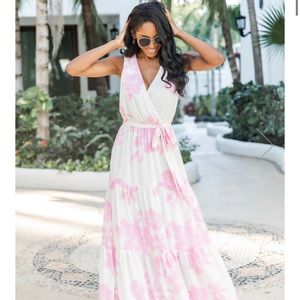 Pink Lily Ocean Sunset Floral Maxi Dress